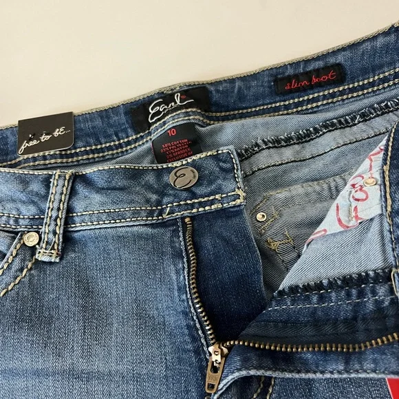 Earl Jeans Slim Bootcut Rhinestone Embellished Flap Pocket Jeans Size 10 NWT - Picture 5 of 7